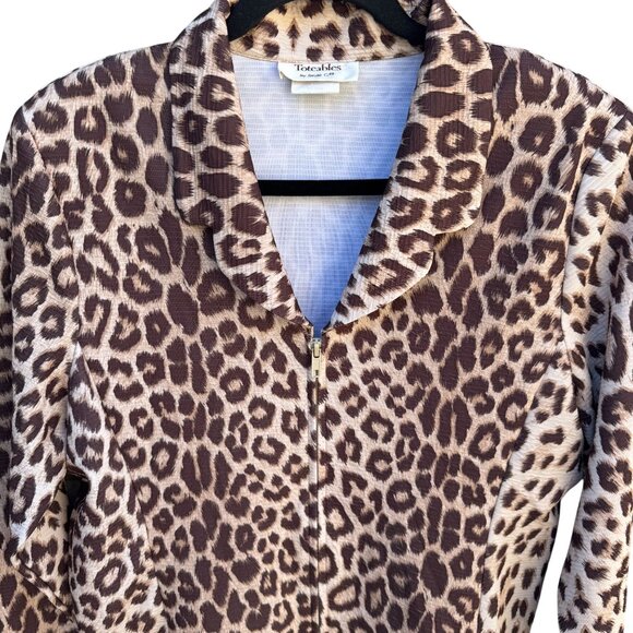 Toteables Susan Graver Vintage Leopard Print Womens Full Zip Long Sleeve Jacket - Picture 3 of 10